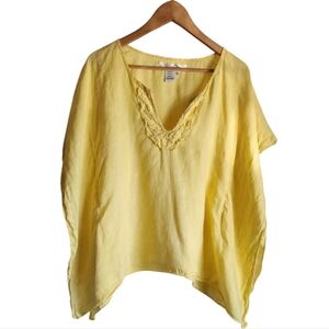 Studio M Yellow Linen V-Neck Women's Top‎ Size XS
